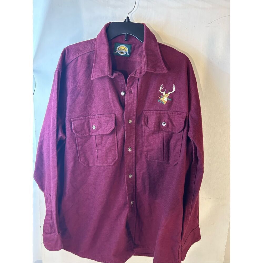 Cabela’s button flannel‎ shirt men’s l-xl? burgundy Deer logo